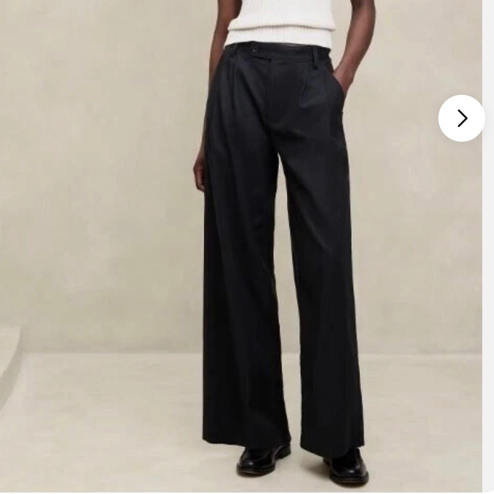 NEW Banana Republic linen blend wide leg pleated pants Size 8P Petite black‎